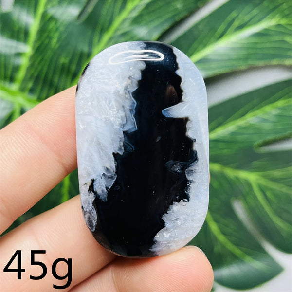 Black White Agate Palm Stone-ToShay.org