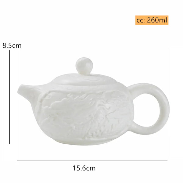 White Porcelain Dragon Tea Pot-ToShay.org