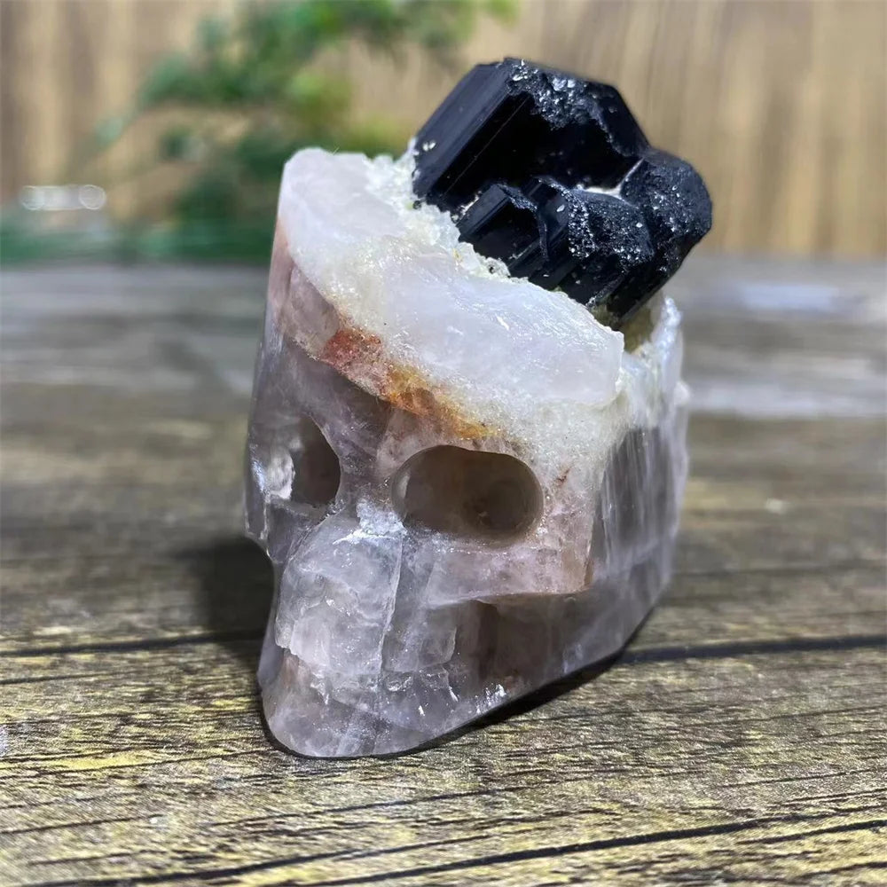 Black Tourmaline Geode Skull-ToShay.org