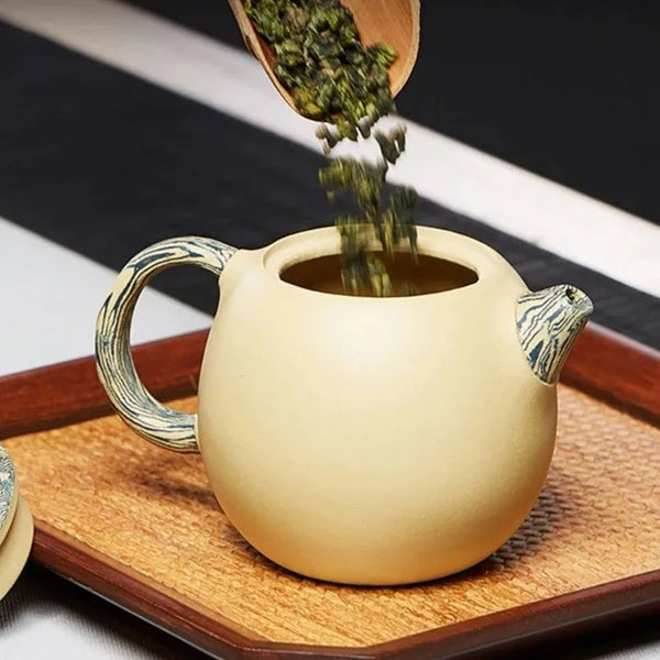 Yellow Clay Dragon Egg Teapot-ToShay.org
