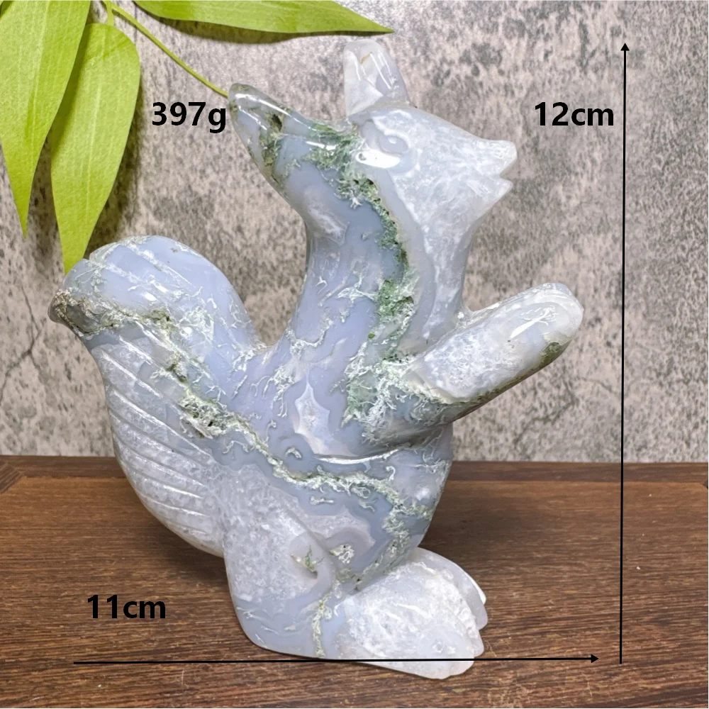 Natural Ocean Jasper Moss Agate Squirrel Carving Healing Stone Tabletop Ornament Reiki Energy Healing Home Decor Gift-ToShay.org
