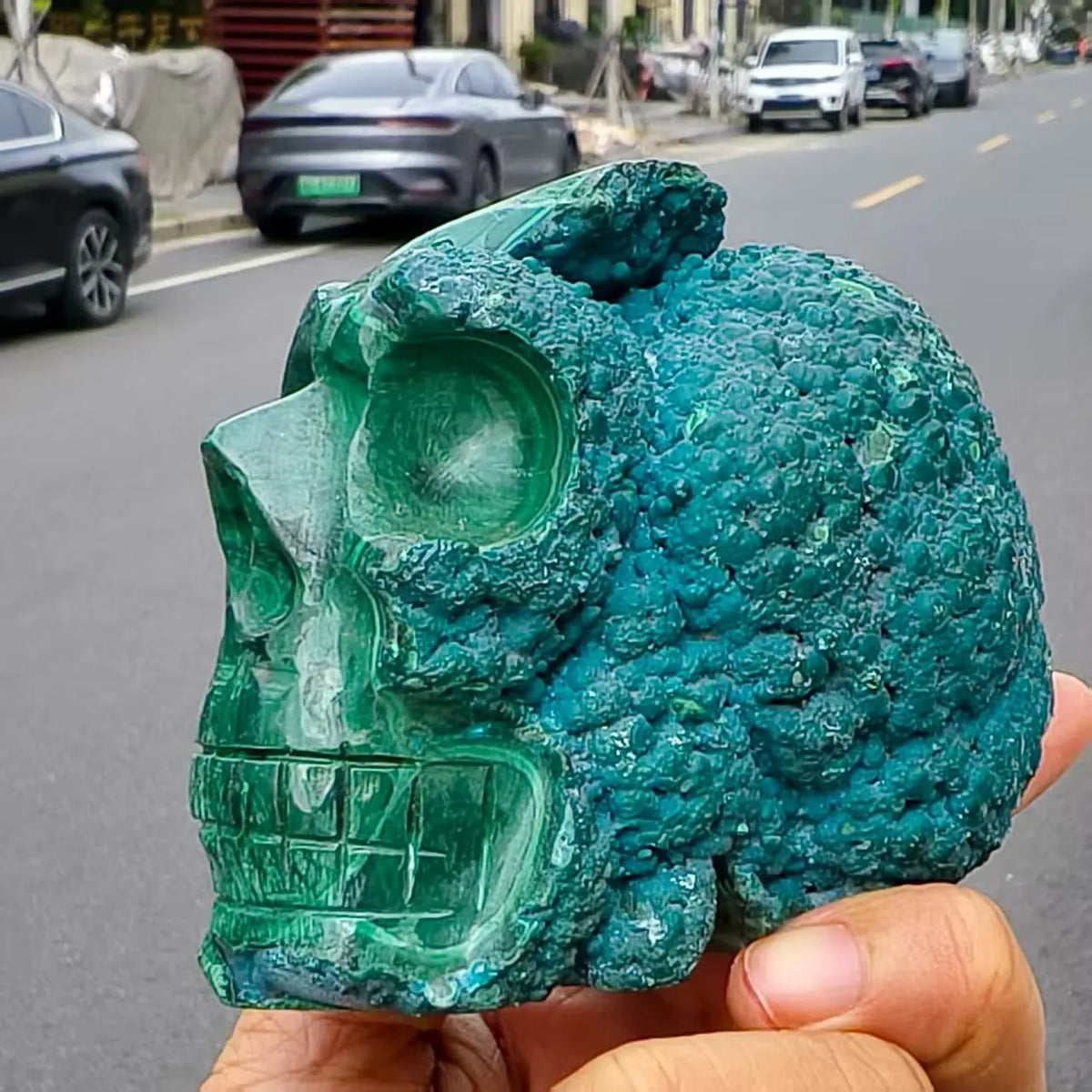 Natural Formed!Blue Malachite Skull,Quartz Crystal Raw Ore Hand-Carved Skull, Mineral, Healing-ToShay.org