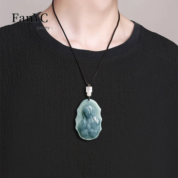 Blue Jadeite Mary Pendant-ToShay.org