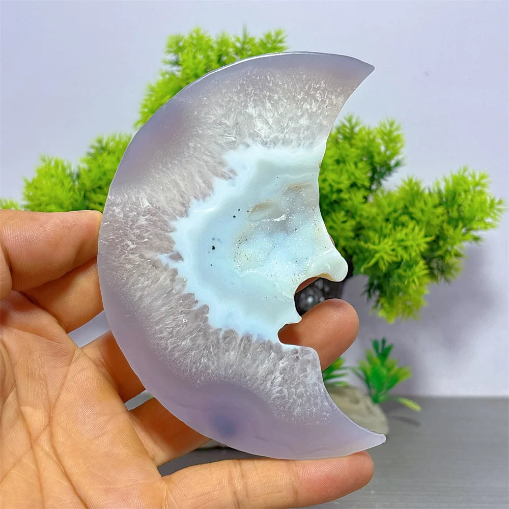 Grey Druzy Agate Moon Face-ToShay.org
