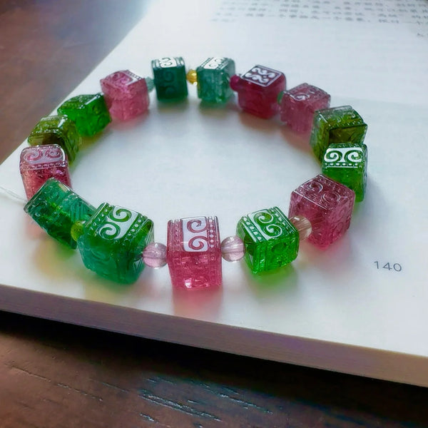 Pink Green Tourmaline Bracelet-ToShay.org