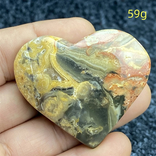 Yellow Crazy Agate Hearts-ToShay.org