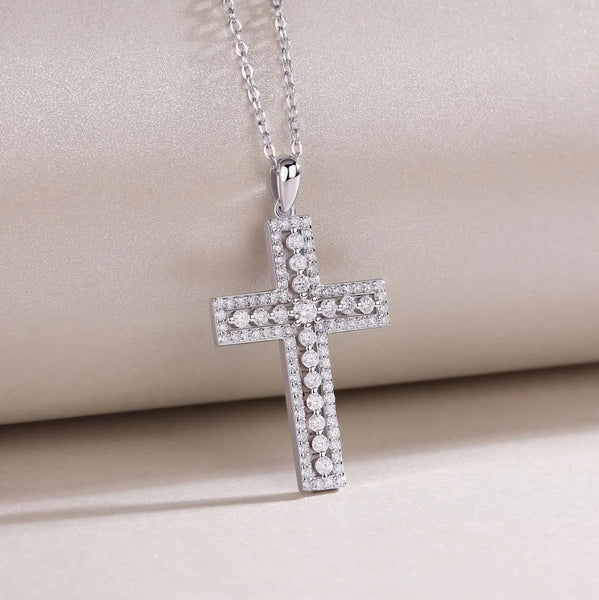 Silver Diamond Cross Pendant-ToShay.org