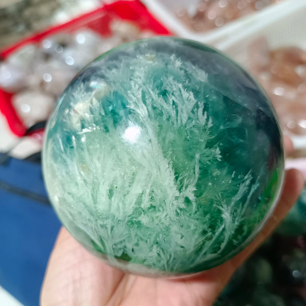 Green Feather Fluorite Ball-ToShay.org
