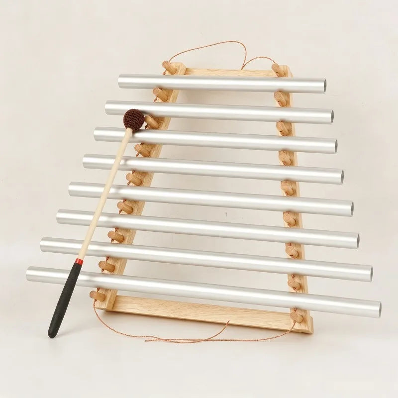 9 Tone Aluminum Alloy Sound Beam Meditation Sound Healing Wind Chime Handheld Portable Adult Hand Bells with Wooden Stand-ToShay.org