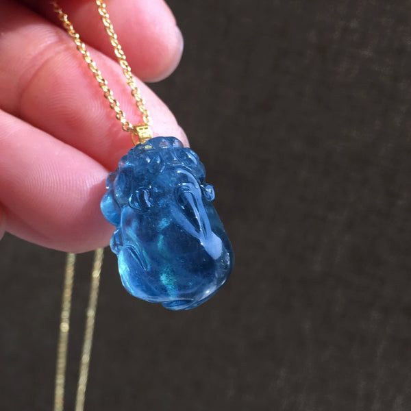 Blue Aquamarine Pi Xiu Pendant-ToShay.org