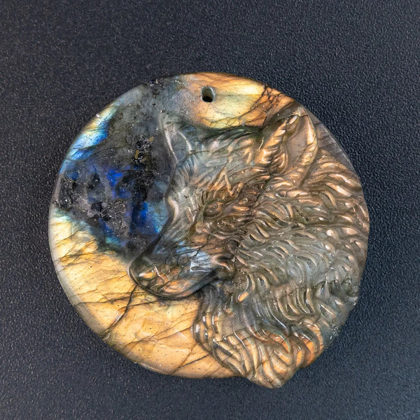 Blue Labradorite Wolf Pendant-ToShay.org
