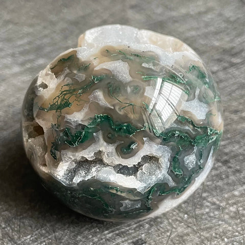 Green Moss Agate Geode Ball-ToShay.org