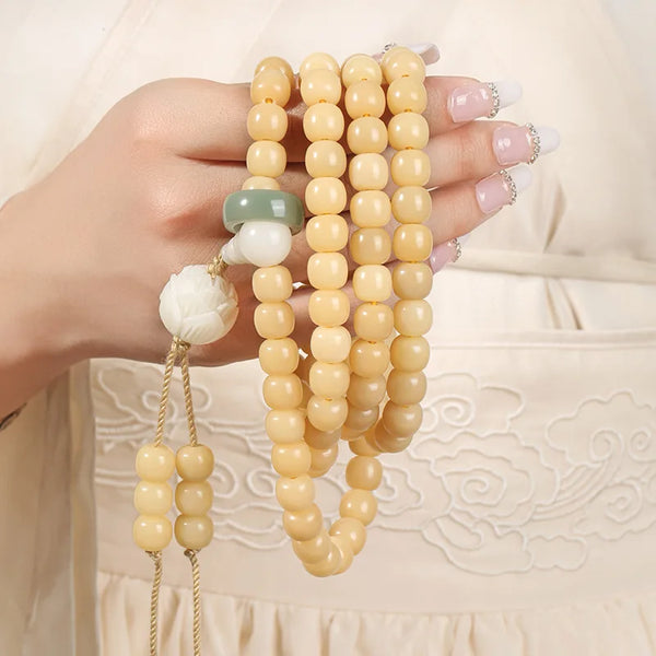 White Bodhi Root Bead Mala-ToShay.org
