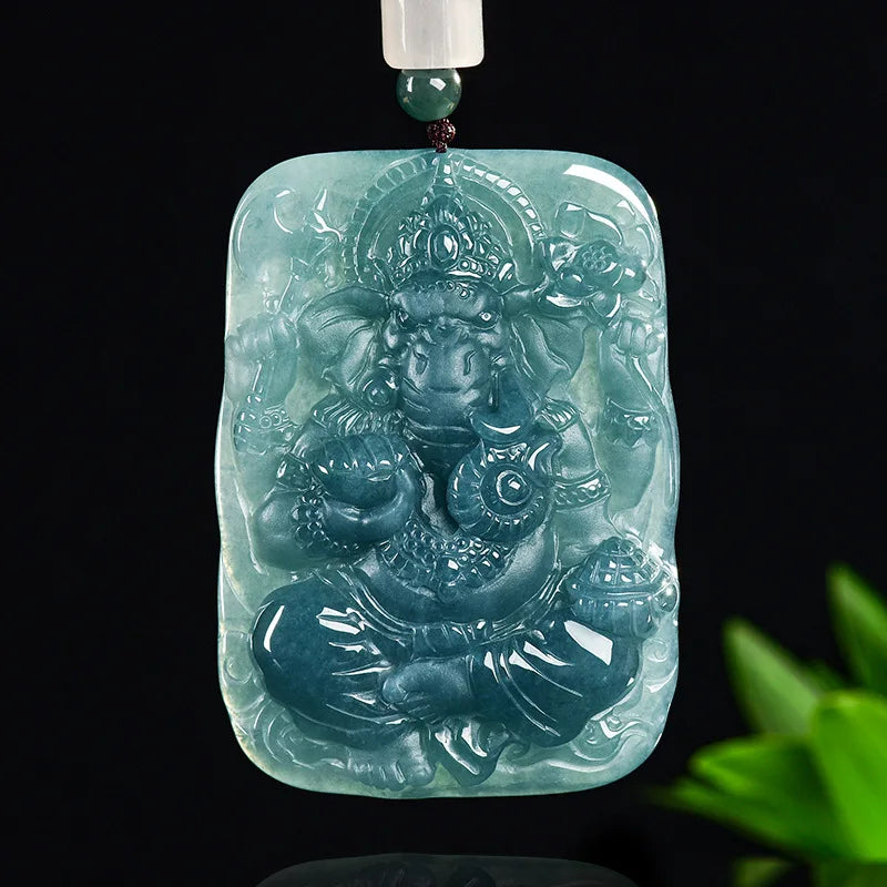 Blue Jadeite Ganesha Pendant-ToShay.org