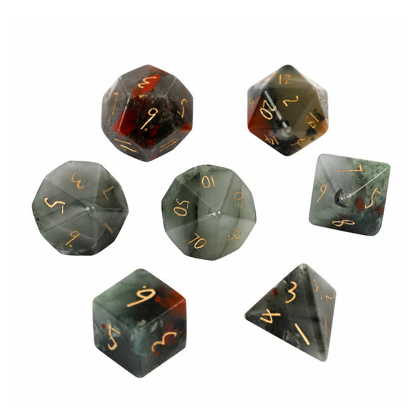 Green Bloodstone Platonic Solid Dice-ToShay.org