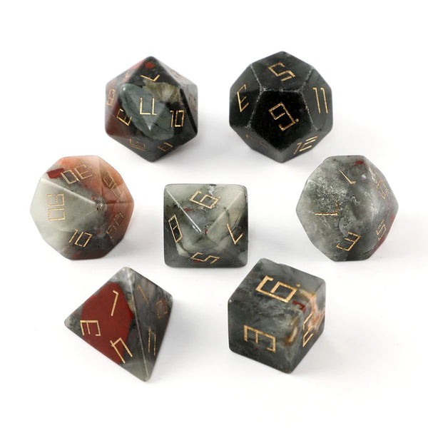 Green Bloodstone Platonic Solid Dice-ToShay.org