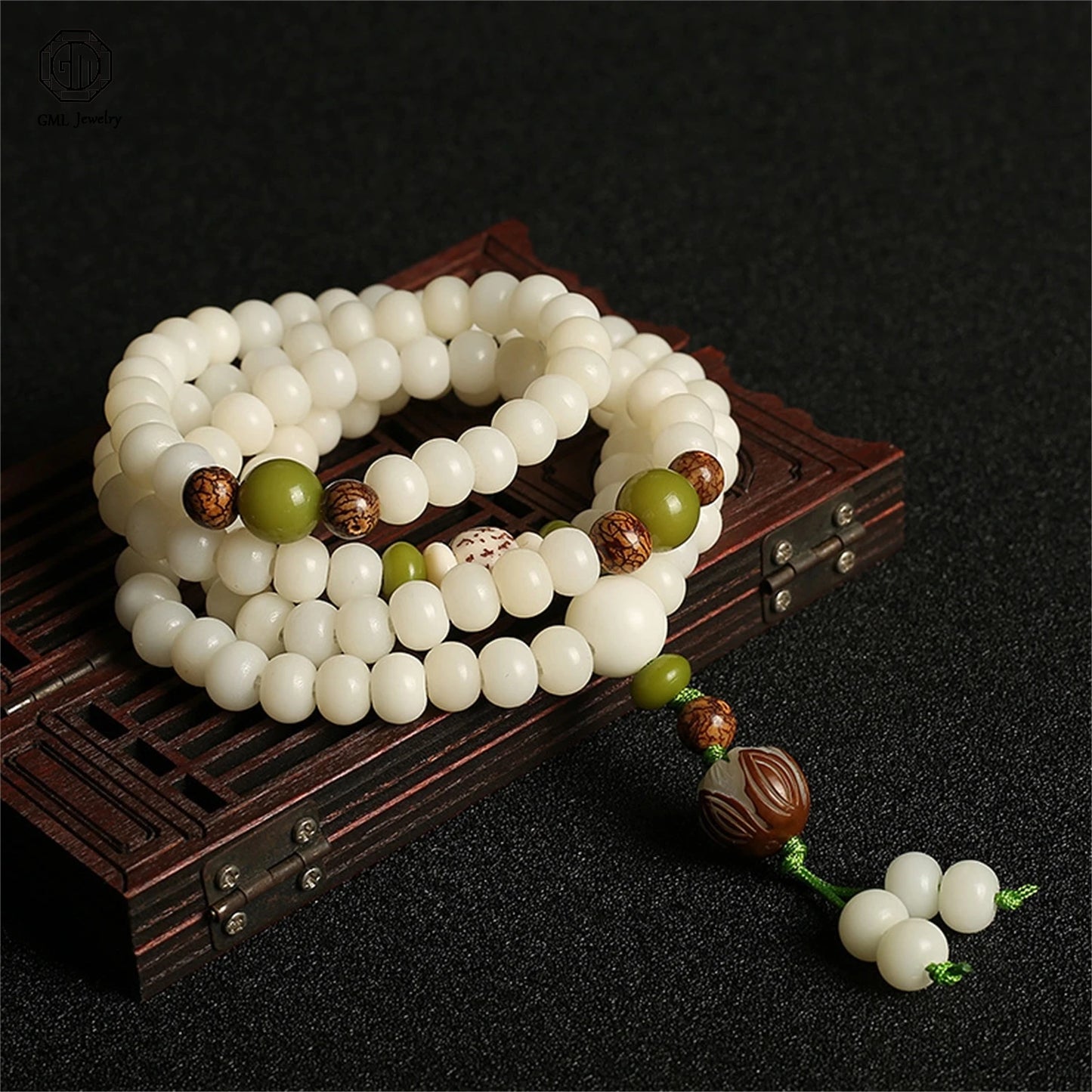White Bodhi Seed Bead Mala-ToShay.org