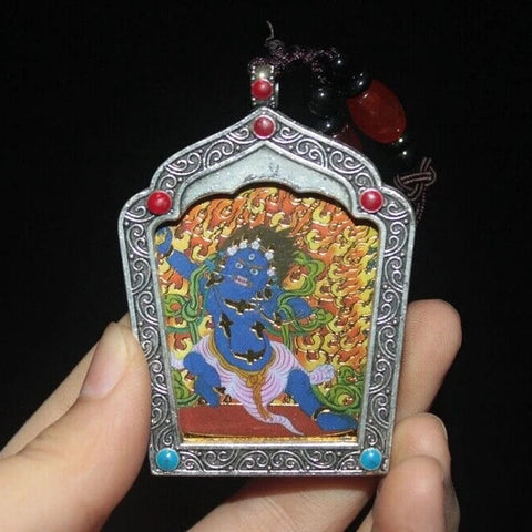 Silver Vajrapani Mahakala Thangka Pendant-ToShay.org