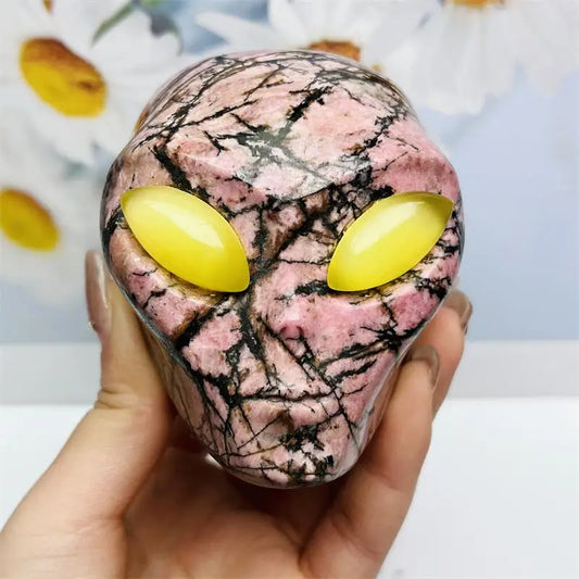Pink Agate Alien Skull-ToShay.org