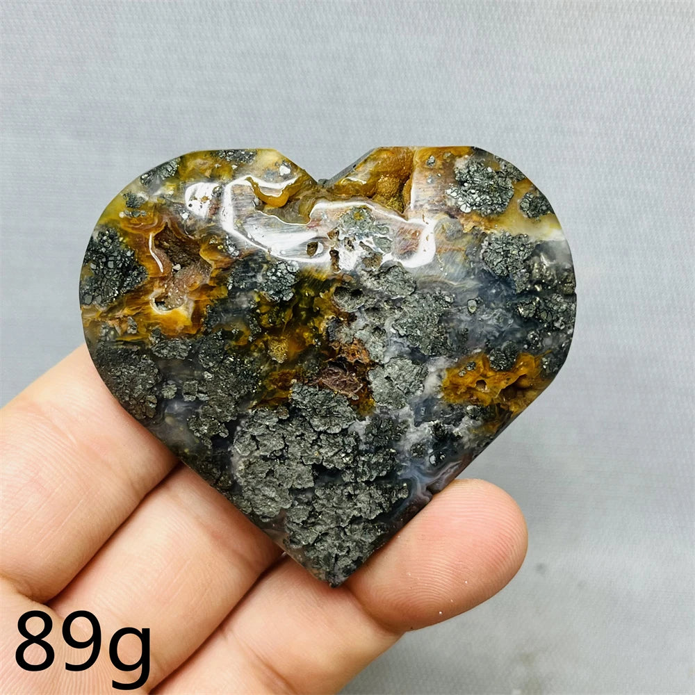 Yellow Chalcopyrite Agate Heart-ToShay.org