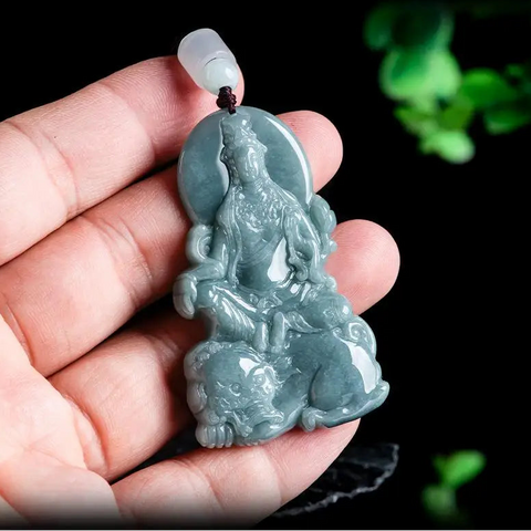 Blue Jadeite Guanyin Pendant-ToShay.org