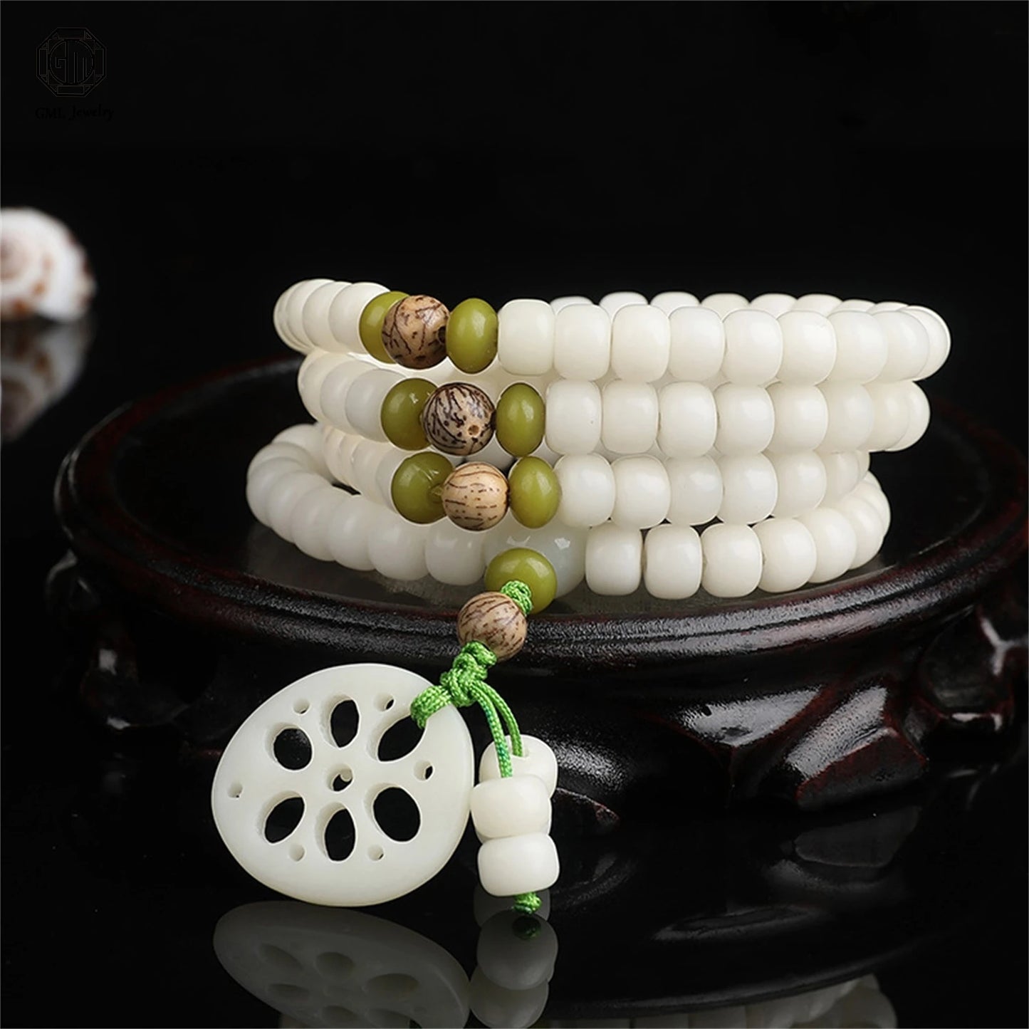 White Bodhi Seed Bead Mala-ToShay.org
