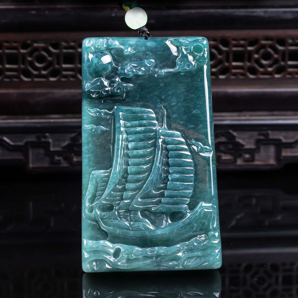 Blue Jadeite Sailboat Pendant-ToShay.org