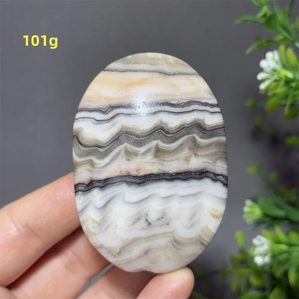 Grey Striped Calcite Palm Stone-ToShay.org
