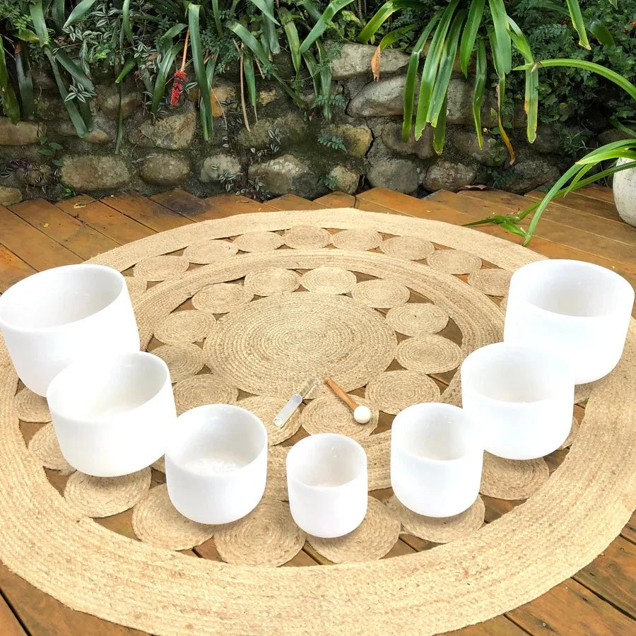 Crystal Soul 432Hz 7-13 inch White Frosted Crystal Singing Bowl Set 7 pcs with Bag and Accessories-ToShay.org