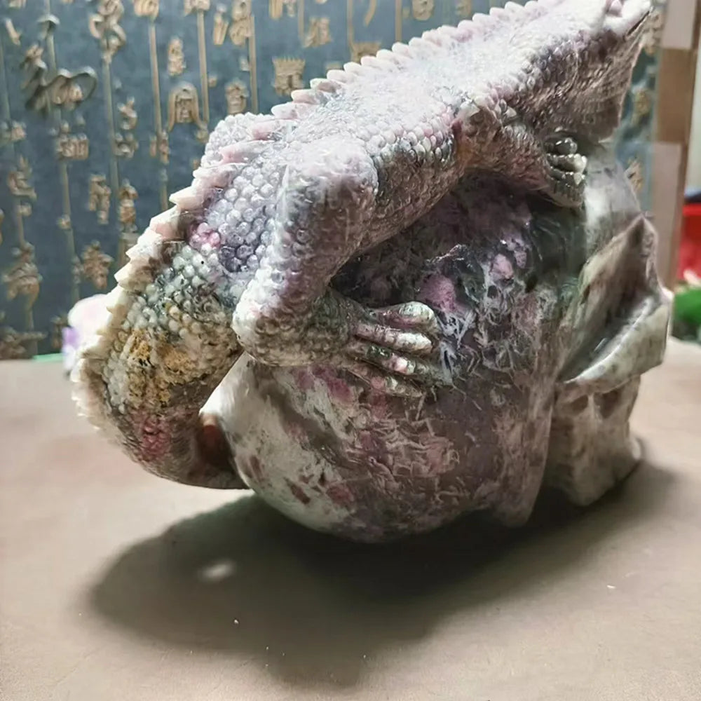 Pink Tourmaline Lizard Skull,-ToShay.org
