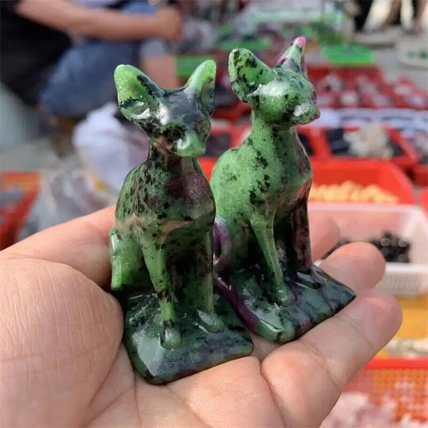 Ruby Zoisite Egyptian Cat Statues-ToShay.org