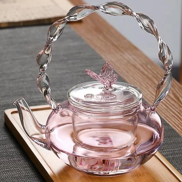 Pink Butterfly Glass Tea Pot-ToShay.org