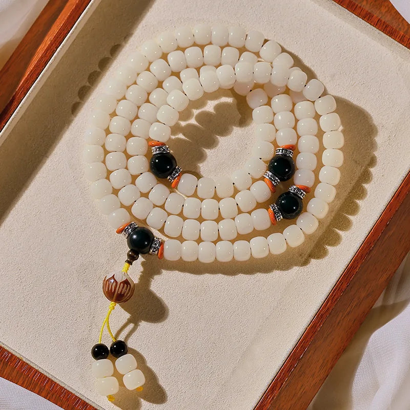 White Jade Bodhi Root Mala-ToShay.org