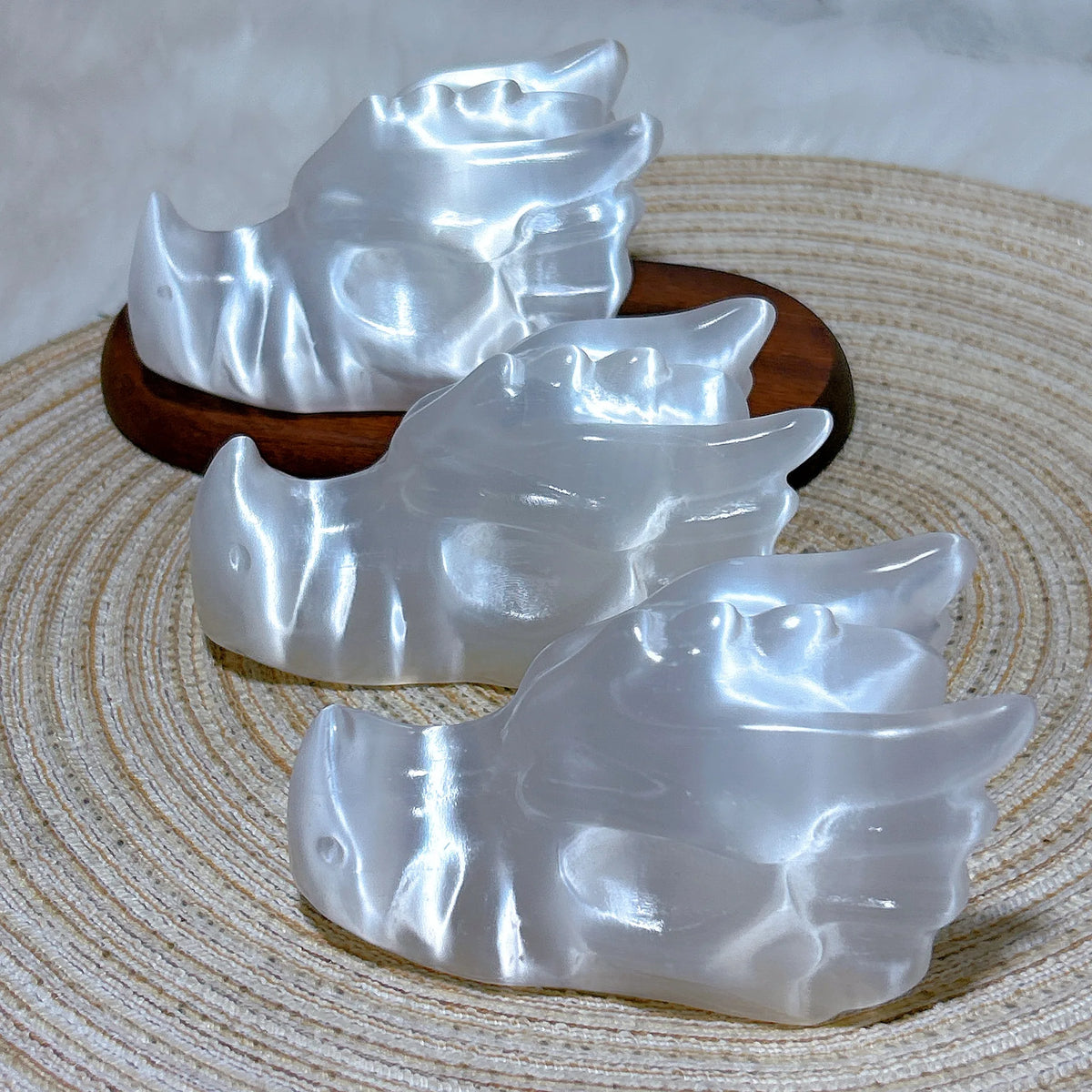 White Selenite Dragon Head-ToShay.org
