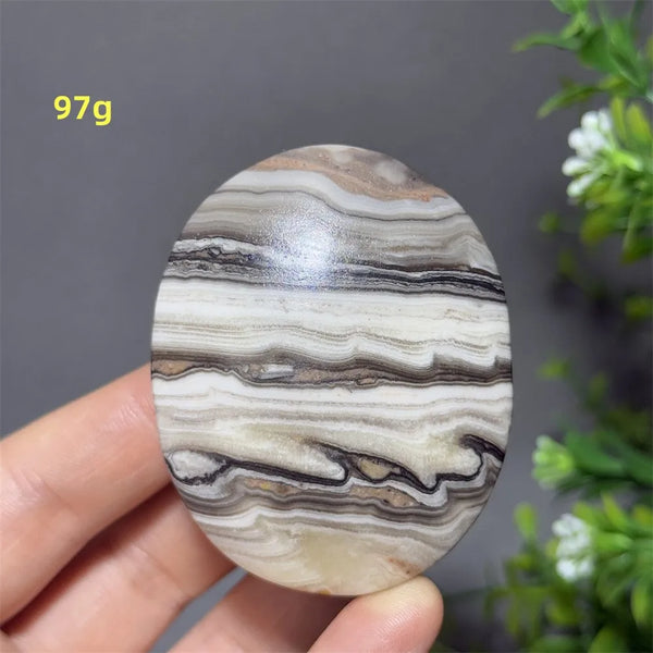 Grey Striped Calcite Palm Stone-ToShay.org