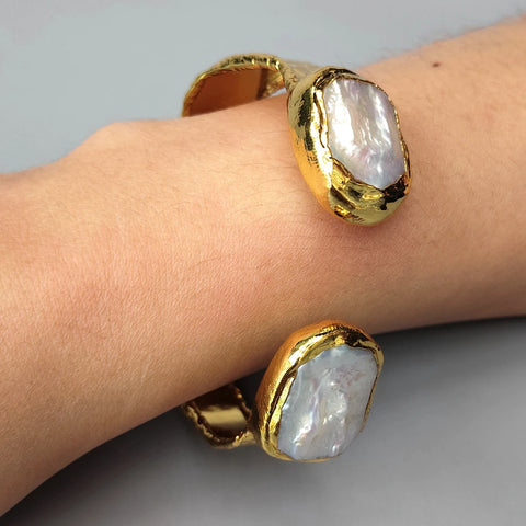 White Pearl Cuff Bangle-ToShay.org