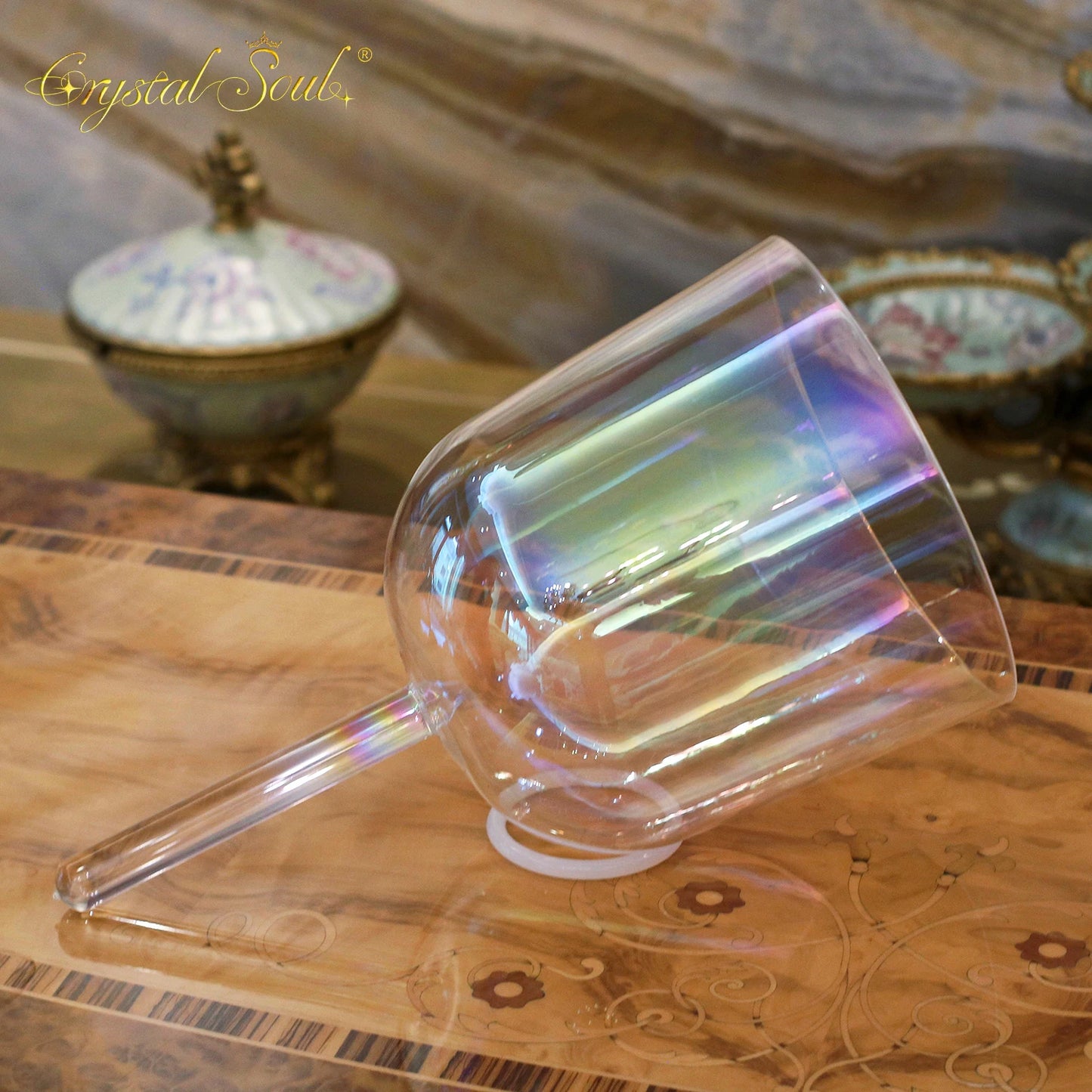 Clear Aurora Handle Singing Chalice-ToShay.org
