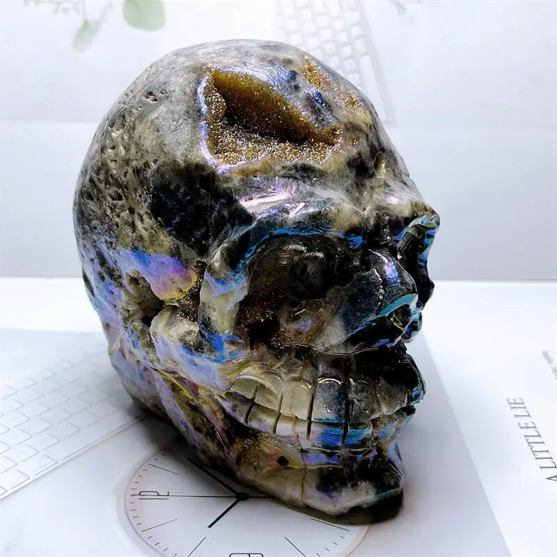 Natural Aura Sphalerite Skull Dursy Carving Reiki Healing Stones Feng Shui Craft Carved For Decor Holiday Gift 1PCS-ToShay.org