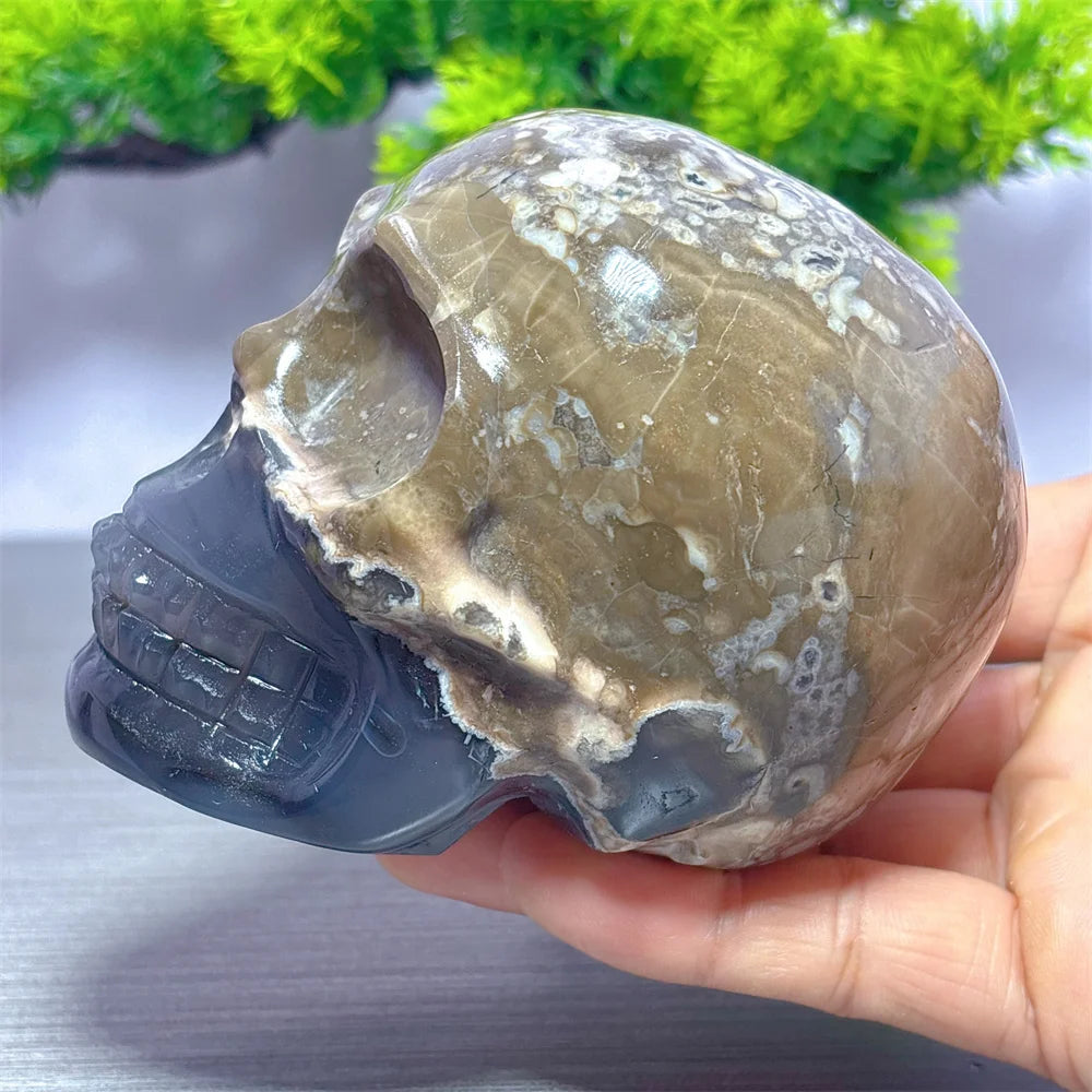 Volcano Agate with Calcite Skull Natural Crystal Home Decoritems Room decor Luck Quartz Stone Garden Reiki Healing Energy Love-ToShay.org