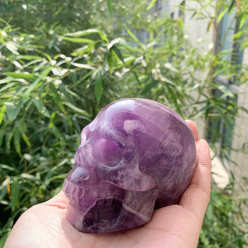 Natural Crystal Amethyst Skull Carved Statue Energy Stone Figurine Powerful Witchcraft Healing Reiki Home Decor Collection Gift-ToShay.org