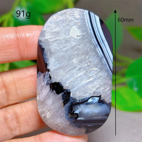Black Silk Agate Palm Stone-ToShay.org