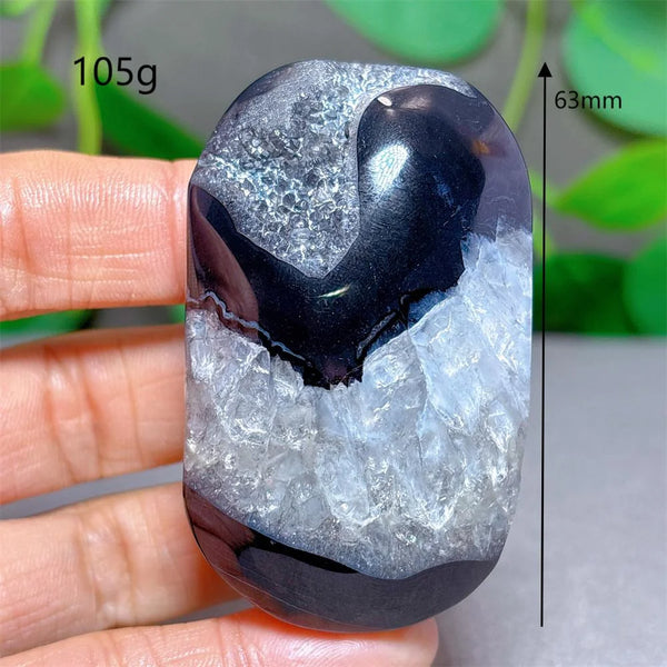 Black Silk Agate Palm Stone-ToShay.org
