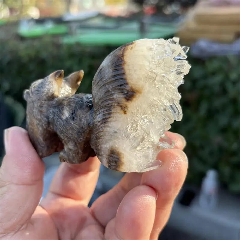 Natural Crystal Quartz Nine-tailed Fox Carving Polished Powerful Animal Statue For Home Decoration Gift 1pcs-ToShay.org