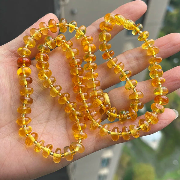 Yellow Amber Bead Necklace-ToShay.org