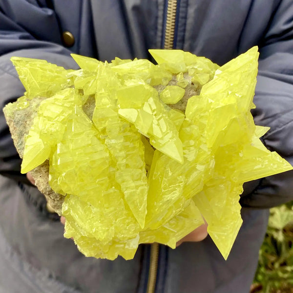 Yellow Sulfur Quartz Crystal Cluster-ToShay.org