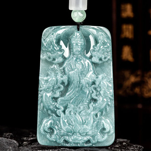 Blue Jade Guanyin Pendant-ToShay.org