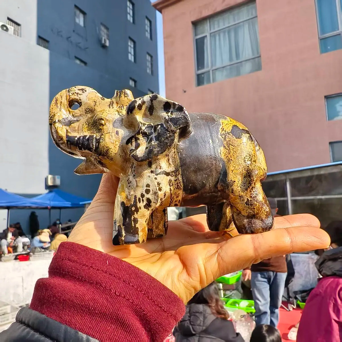 Yellow Painting Stone Elephants-ToShay.org