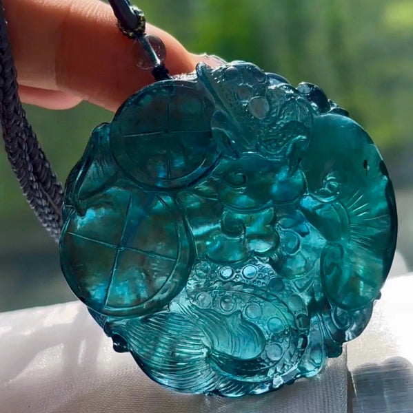 Blue Aquamarine Dragon Pendant-ToShay.org