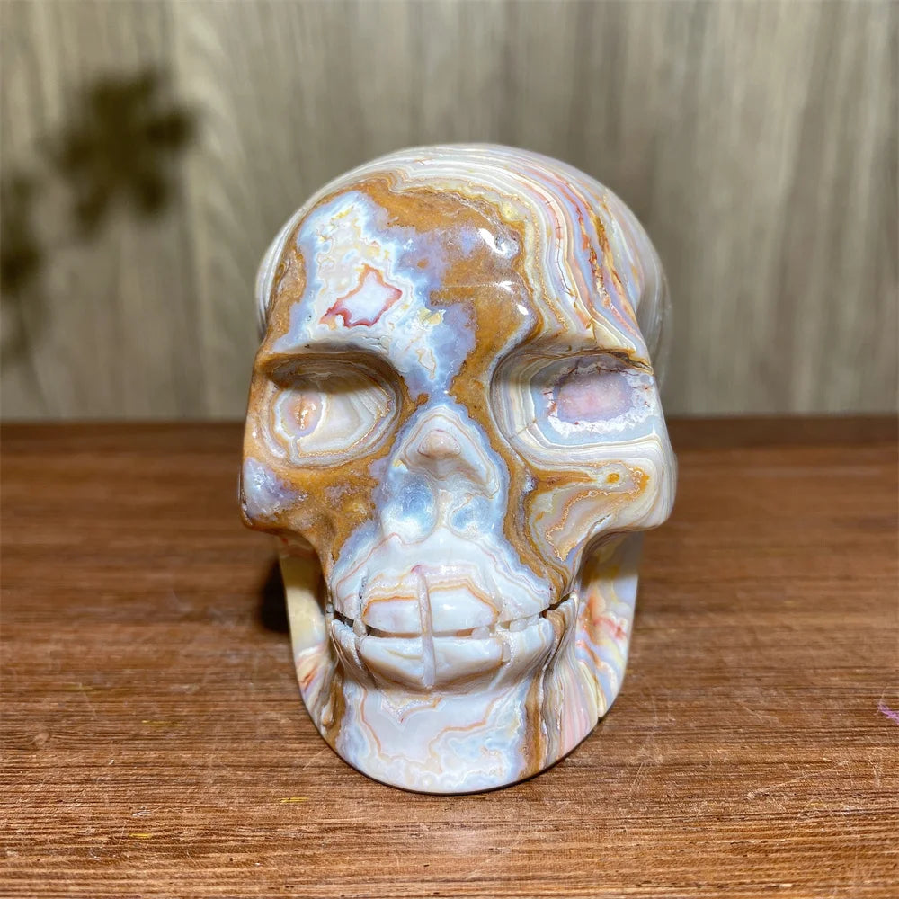 Yellow Crazy Lace Agate Skull-ToShay.org