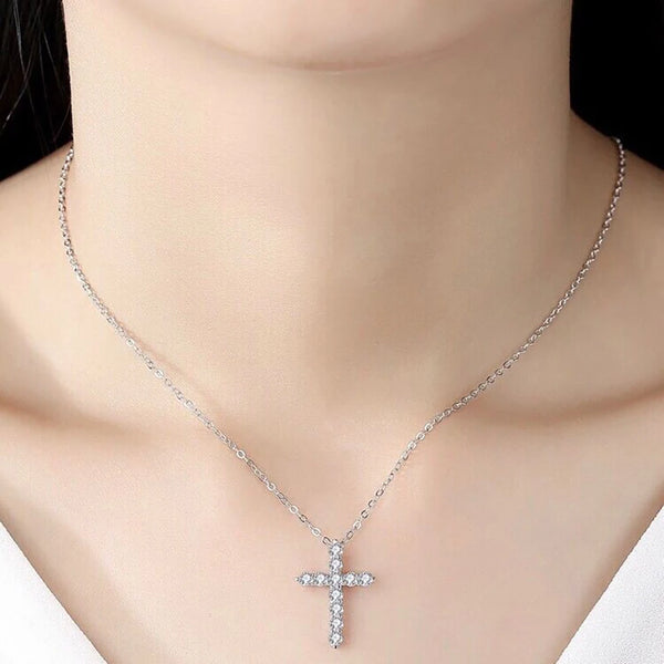 Silver Cross Diamond Necklace-ToShay.org